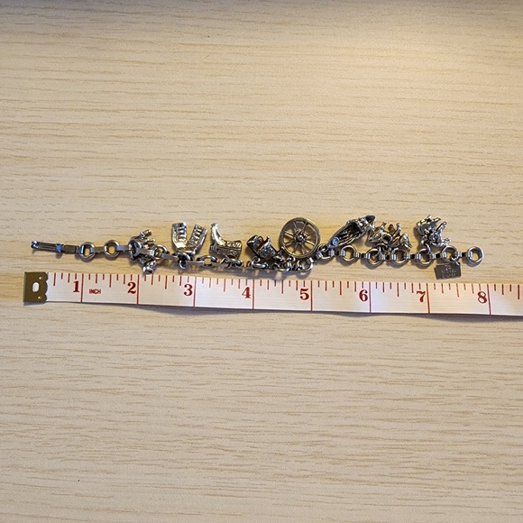 Wyoming Charm Bracelet Western Themed Nickel & Sterling Silver Charms Cowboy - Picture 11 of 12